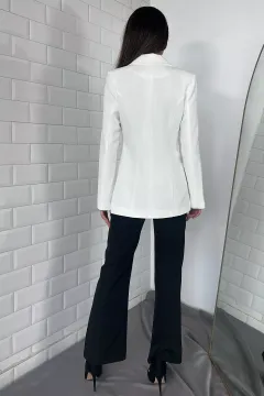 Kadın Astarlı Kolu Taş Detaylı Blazer Ceket Krem