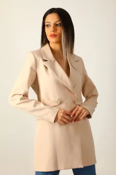 Kadın Astarlı Uzun Blazer Ceket Bej