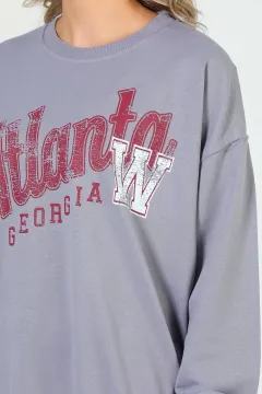 Kadın Atlanta Baskılı Salaş Sweatshirt Gri