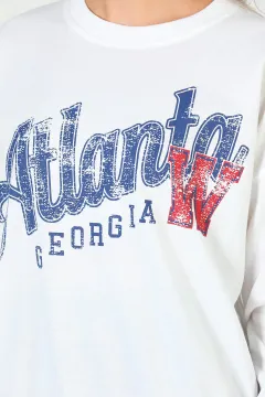 Kadın Atlanta Baskılı Salaş Sweatshirt Krem