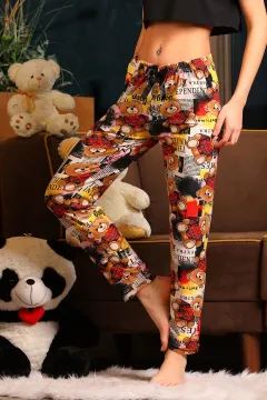 Kadın Ayıcık Desenli Alt Pijama Bisküvi