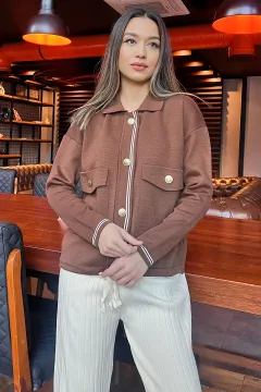Kadın Bağcıklı Triko Ceket Hırka Kahve