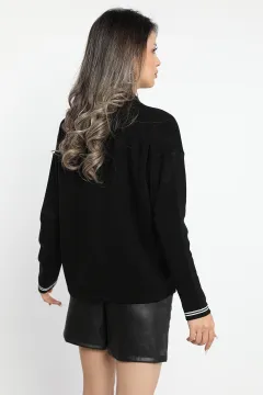 Kadın Bağcıklı Triko Ceket Hırka Siyah