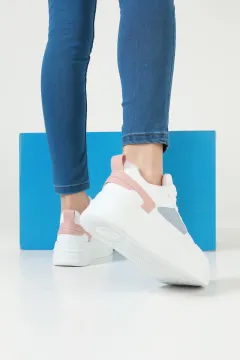 Kadın Bağcıklı Yüksek Taban Günlük Spor Ayakkabı Beyazmavi