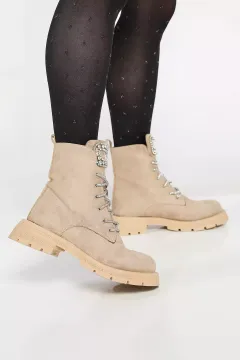 Kadın Bağıcık Taşlı Süet Bot Bej