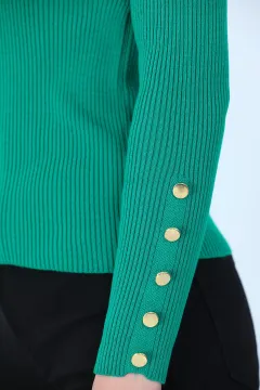 Kadın Balıkçı Yaka Likralı Triko Bluz Yeşil