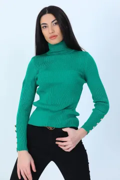 Kadın Balıkçı Yaka Likralı Triko Bluz Yeşil