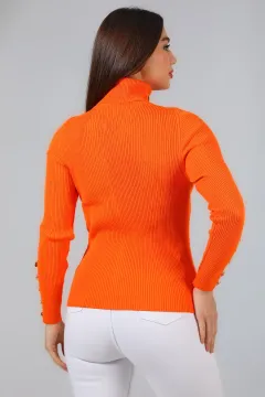 Kadın Balıkçı Yaka Likralı Triko Bluz Orange