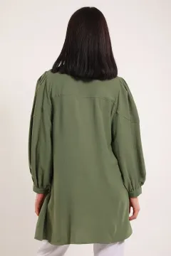 Kadın Balon Kol Klasik Tunik Gömlek Haki