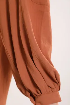 Kadın Balon Kol Klasik Tunik Gömlek Kahve