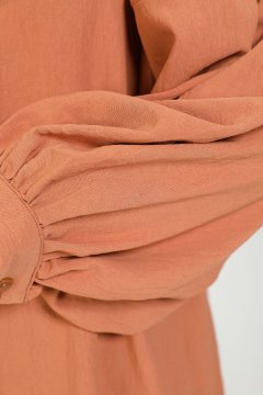 Kadın Balon Kol Klasik Tesettür Tunik Gömlek Taba