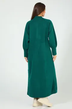 Kadın Balon Kol Triko Elbise Yeşil