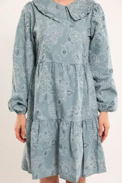 Kadın Balon Kollu Desenli Elbise Mint