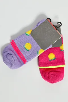 Kadın Baskılı İkili Soket Çorap Morpembe