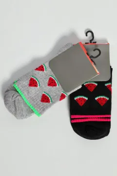 Kadın Baskılı İkili Soket Çorap Siyahgri