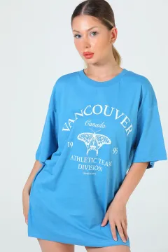 Kadın Baskılı Oversize T-shirt İndigo