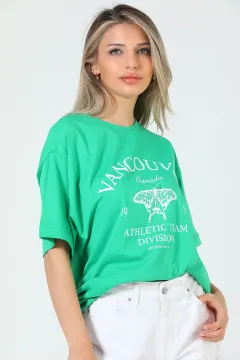 Kadın Baskılı Oversize T-shirt Yeşil