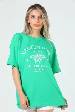 Kadın Baskılı Oversize T-shirt Yeşil