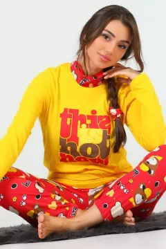 Kadın Baskılı Pijama Takımı Sarı