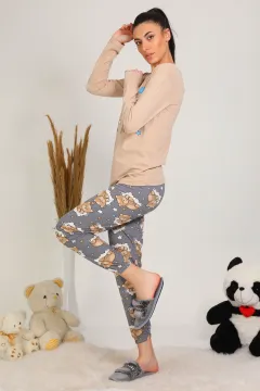 Kadın Baskılı Pijama Takımı Bisküvi