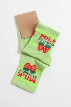Kadın Baskılı Soket Çorap Fıstık Yeşili
