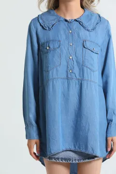 Kadın Bebe Yaka Jean Gömlek Tunik Mavi