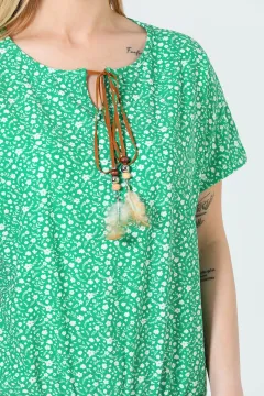 Kadın Bel Lastikli Desenli Bluz Yeşil