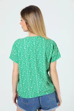 Kadın Bel Lastikli Desenli Bluz Yeşil