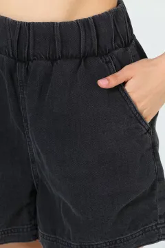 Kadın Bel Lastikli Jeans Şort Antrasit