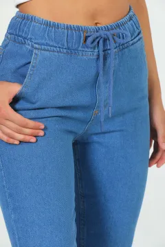 Kadın Bel Lastikli Mom Jeans Pantolon Mavi