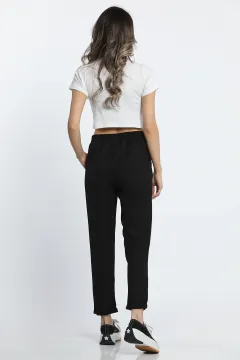 Kadın Bel Lastikli Yüksek Bel Duble Paça Kumaş Pantolon Siyah
