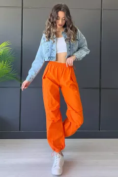 Kadın Bel Ve Paça Lastikli Cep Detaylı Pantolon Orange