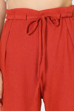 Kadın Beli Fırfırlı Zara Örme Pantolon Kiremit
