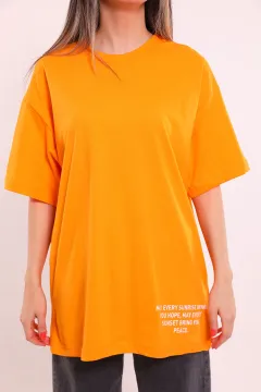 Kadın Bisiklet Yaka Oversize T-shirt Orange