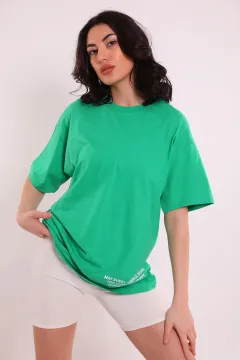 Kadın Bisiklet Yaka Oversize T-shirt Yeşil