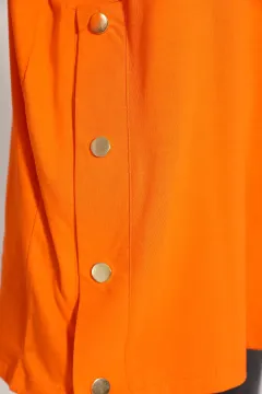 Kadın Bisiklet Yaka Yan Düğme Detaylı Oversize T-shirt Orange