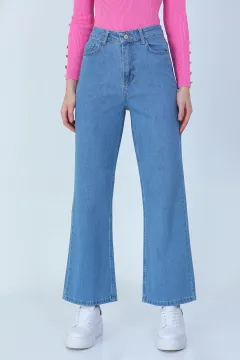 Kadın Bol Paça Jeans Pantolon Mavi