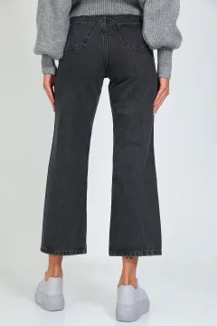 Kadın Bol Paça Yüksek Bel Jeans Pantolon Antrasit