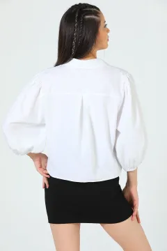 Kadın Bolon Kol Crop Gömlek Beyaz