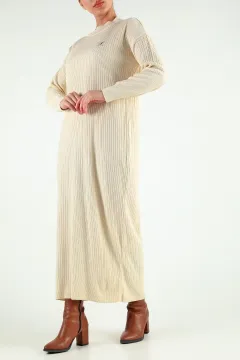 Kadın Broşlu Uzun Triko Elbise Taş