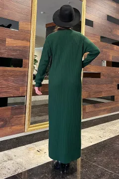 Kadın Broşlu Uzun Triko Elbise Zümrüt Yeşili