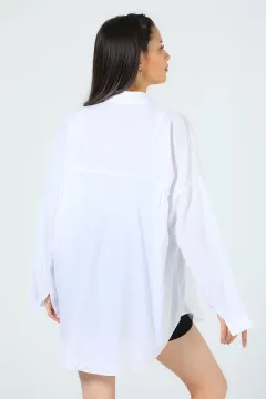 Kadın Cep Detaylı Salaş Gömlek Beyaz