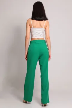 Kadın Cepli Bol Paça Pantolon Yeşil