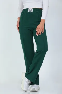 Kadın Çimalı Bol Paça Pantolon Eşofman Zümrüt Yeşili