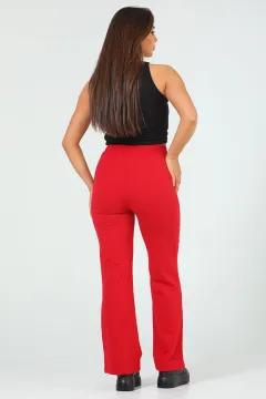 Kadın Çimalı Bol Paça Pantolon Eşofman Kırmızı