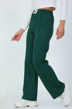 Kadın Çimalı Bol Paça Pantolon Eşofman Zümrüt Yeşili