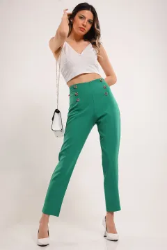 Kadın Çimali Düğme Detaylı Pantolon Yeşil