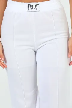 Kadın Çimalı Şardonlu Bol Paça Pantolon Eşofman Beyaz