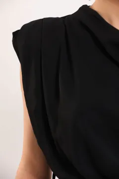 Kadın Degaje Yaka Omuz Vatkalı Elbise Siyah