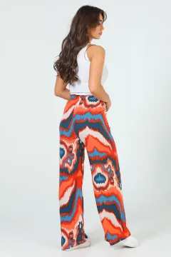 Kadın Desenli Bol Paça Pantolon Orange